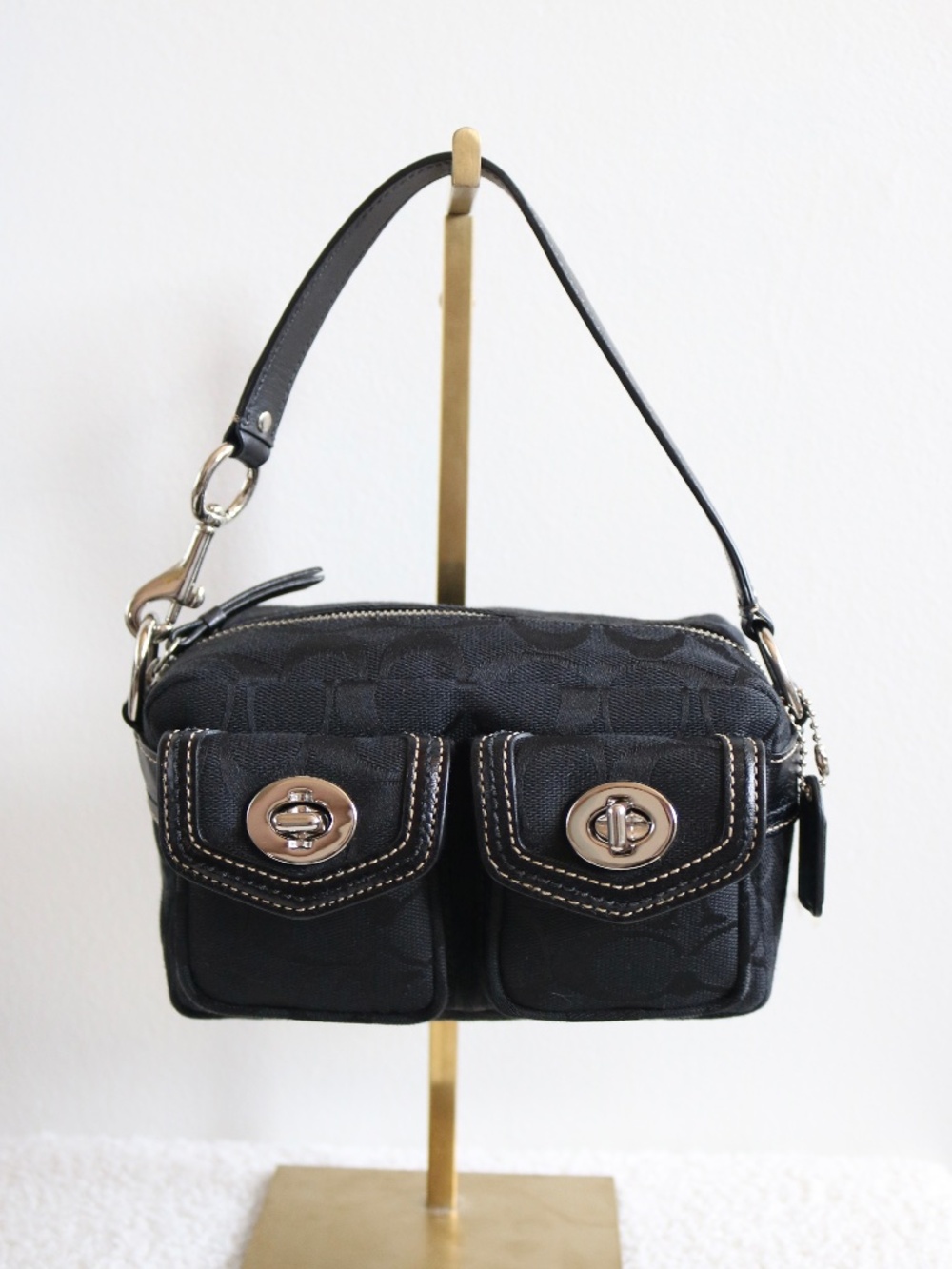Vintage Coach Mini Legacy Turnlock Demi Bag Black Signature Jacquard